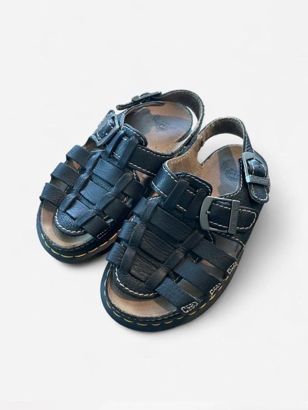 Vintage Dr. Martens Black Leather  Fisherman Sandals with Yellow Stitching